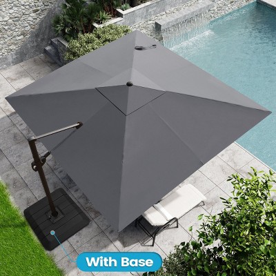 Crestlive Products 10.5FT Square Cantilever Umbrella Outdoor 360 Degree Rotation Offset Umbrella 6 Heights Adjustable with Base