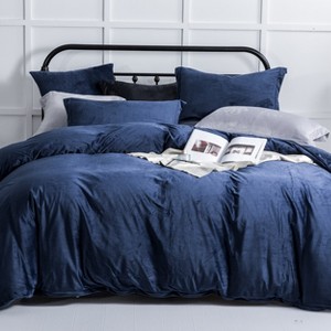 3 Pieces Velvet Duvet Cover Set, Zippered Flannel Comforter Cover Set - NTBAY - 1 of 4