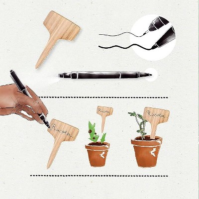 Natural Wooden Plant Tags with Black Marker Pen - 60 Pieces