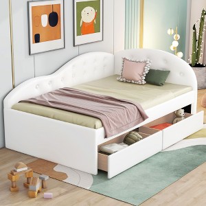 NicBex Twin Size Day Bed with Trundle 79" Upholstered Daybed Frame with Cloud-Shaped Backrest for Living Rooms - 1 of 4
