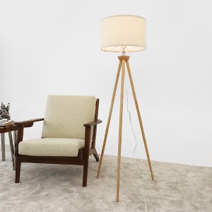 VYNXARIA 58"H Tall Corner Floor Lamp,Three Legged Wooden Strip Floor Lamp,Natural - 1 of 4