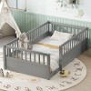 TopComfy Beds Twin Floor Bed Frame with Fence Wooden children  floor bed Wood Kids Floor Beds Frame for Kids, Gray, 78.94"*13.78"*6.5" - 2 of 4