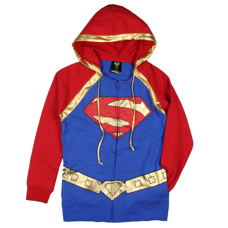 DC Comics Superman Junior Women's Hooded Zippered Costume S Logo Jacket, 1 of 6