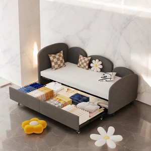 Mshliw Twin Size Velvet Upholstered Daybed with Pull-Out Trundle, Modern Sofa Bed Frame with Flower Shape Design for Kids Room, Bedroom - 1 of 4