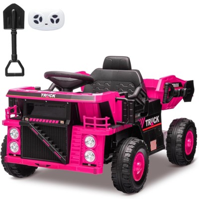 Ride on Dump Truck, 12 Volt Ride on Toys with Electric Dump Bed, Electric Car for Kids with Remote Control, Shoel, LED Lights, Musci Player