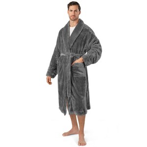 PAVILIA Mens Soft Robe, Plush Fluffy Fleece Bathrobe Men, Long Faux Shearling Shaggy Spa with Shawl Collar - 1 of 4