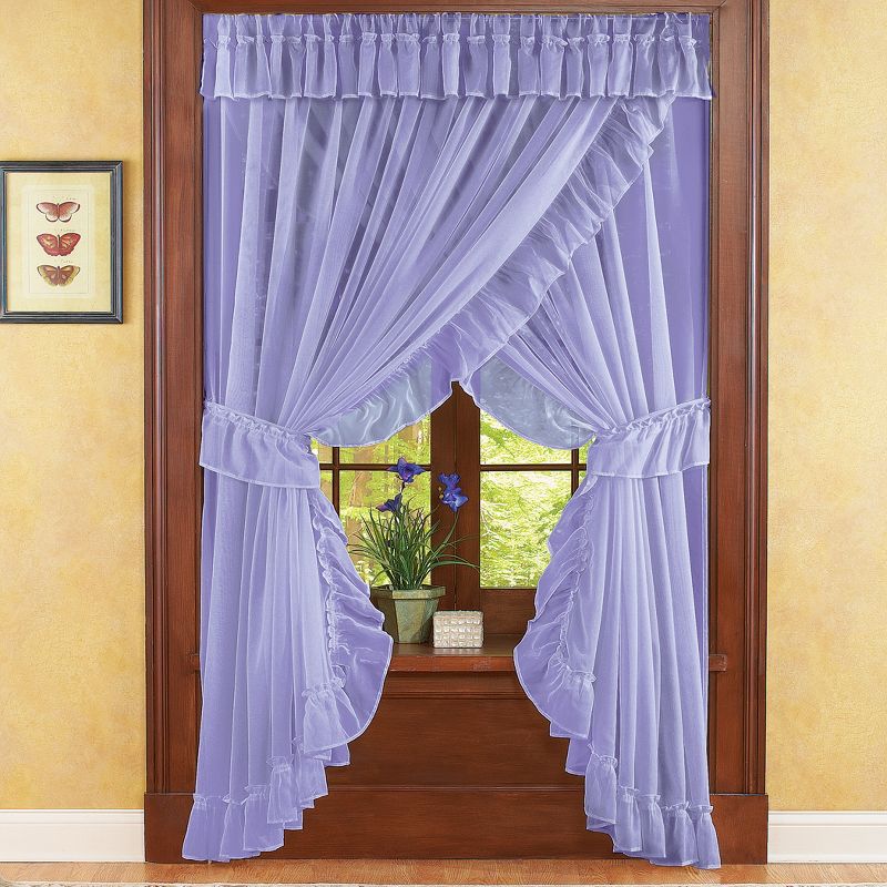 Collections Etc Isabella Ruffled Sheer Fabric Rod Pocket Window Curtain Set, 2 of 3