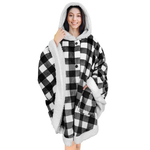 Pavilia Angel Wrap Hooded Blanket For Women Adult, Wearable Cozy Wrap Throw  Fleece Shawl Cape, Checker White/faux Shearling : Target