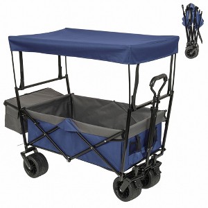 NAYSAYE 480Lbs Collapsible Wagon with Canopy and Mosquito Net All Terrain Wheels for Camping and Garden, Dark Blue, 45.28"*22.83"*38.78" - 1 of 4