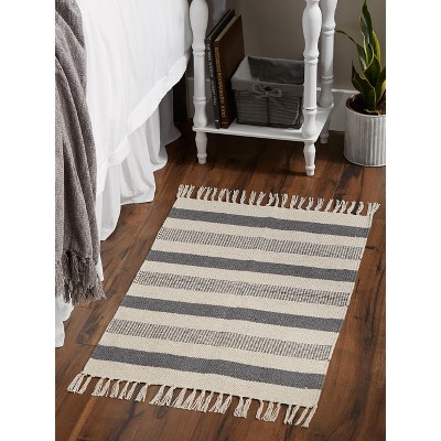 Hand-Loomed Gray Stripe Cotton Accent Rug 24"x36"
