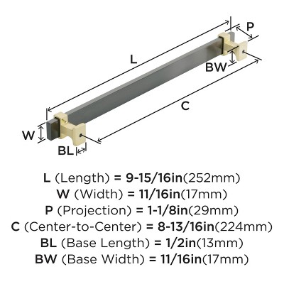 Overton 8-13/16 inch Black Chrome and Brushed Gold Bar Pull
