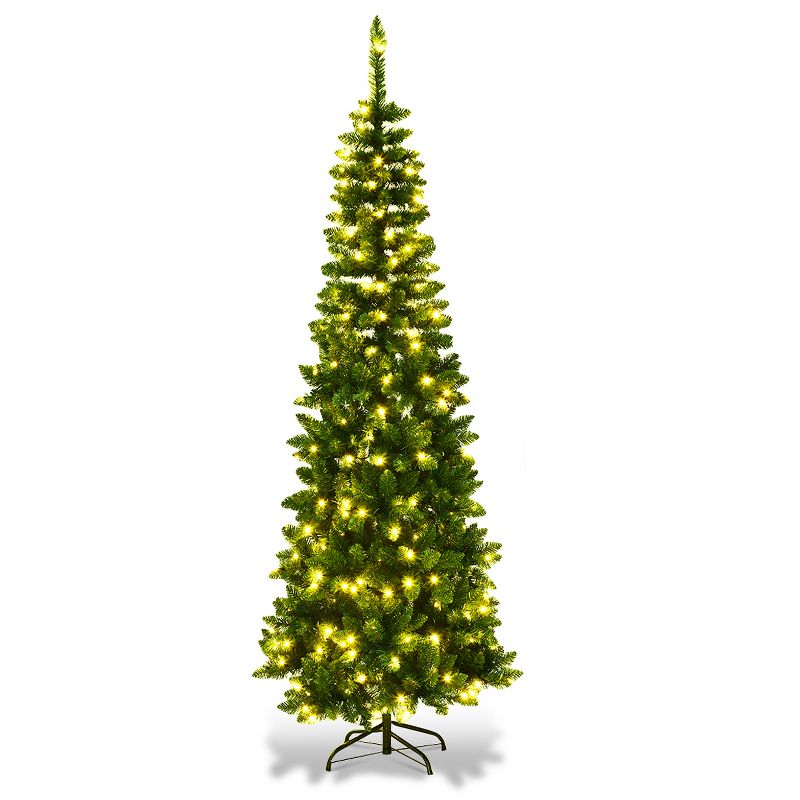 Costway 6.5ft Pre-Lit Hinged Pencil Christmas Tree 250 White Lights, 2 of 13