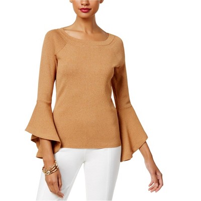 I.N.C International Concepts Womens Ruffled Sleeve Knit Sweater, Brown, Large