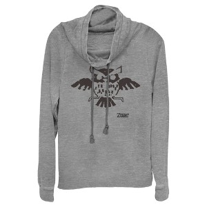 Juniors Womens Nintendo Legend of Zelda Link's Awakening Owl Hieroglyphic Cowl Neck Sweatshirt - 1 of 3