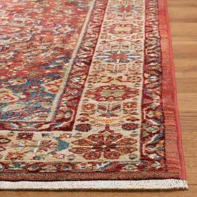 Red and Ivory Floral Synthetic Rectangular Area Rug