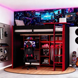 Luxystar Gaming Loft Bed with Desk, RGB Lights & Storage, Full Size Space-Saving Bed for Teens and Adults - 1 of 4