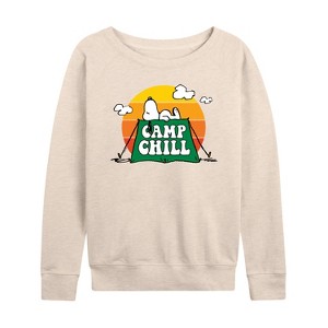 Women's - Peanuts - Camp Chill Lightweight French Terry Wide Neck Long Sleeve Shirt - 1 of 4