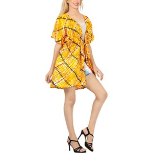 LA LEELA Women's Summer Vacation Holiday Wear Front Open Soft Beach Beachwear Duster Cardigan 2X-3X Corn_AB981 - 1 of 4