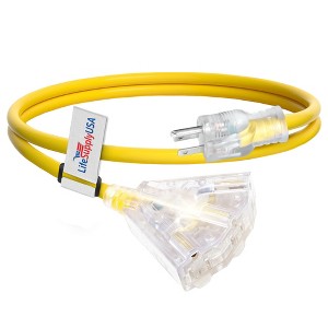 LifeSupplyUSA 12 Gauge 3-Outlet Power Extension Cord Outdoor & Indoor Waterproof Cable SJTW 12/3 ETL Listed - 1 of 4