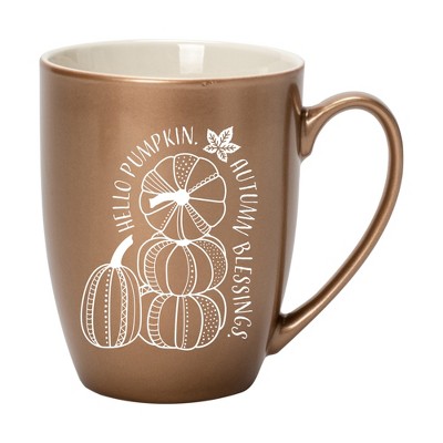 Elanze Designs Hello Pumpkin Autumn Blessings Bronze 10 ounce New Bone China Coffee Cup Mug