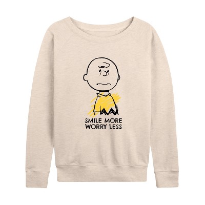 Women's - Peanuts - Smile More Worry Less Lightweight French Terry Slouchy