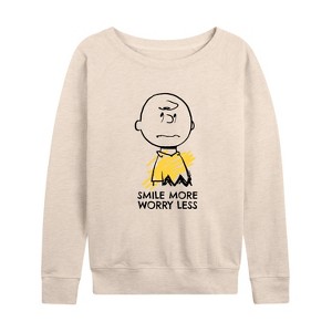 Women's - Peanuts - Smile More Worry Less Lightweight French Terry Slouchy - 1 of 4