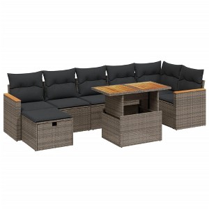 vidaXL 8 Piece Patio Sofa Set with Cushions - Gray Poly Rattan without Storage - 1 of 4