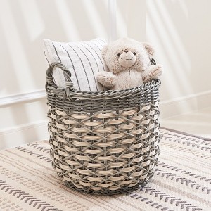 18" x 18" x 19.6" Round Resin Woven Wicker Multi-Use Storage Basket with Handles for Towel, Toys, Magazines Storage - 1 of 4