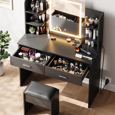 thumbnail image 2 of Costway Vanity Desk With Mirror & Lights Makeup Table With Power Outlets & 7 Drawers 2 of 14
