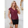 Womens V Neck Glitter Sequins Shirts Tops Cap Sleeve Modest Club Tops Sequins Party Shirts Party Tee Blouse Tops for Party - 4 of 4