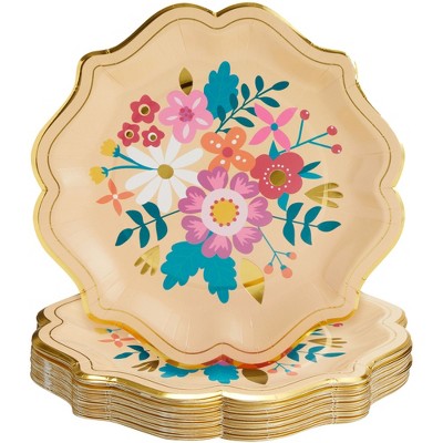 Blue Panda BLUE PANDA 24 Pack Vintage Floral Paper Plates with Scalloped Edges, 9 Inches, For Mexican Fiestas, Parties, Spring Tea