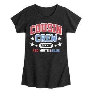 Girls' - Instant Message - Cousin Crew Red White Blue Fitted Short Sleeve Graphic T-Shirt - 1 of 4