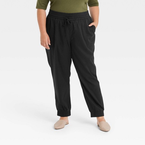 Women's High-Rise Woven Ankle Jogger Pants - A New Day™ Black 3X