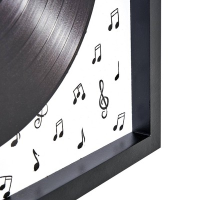 Vintage Black and White Vinyl Record Wall Clock with Hardwood Frame