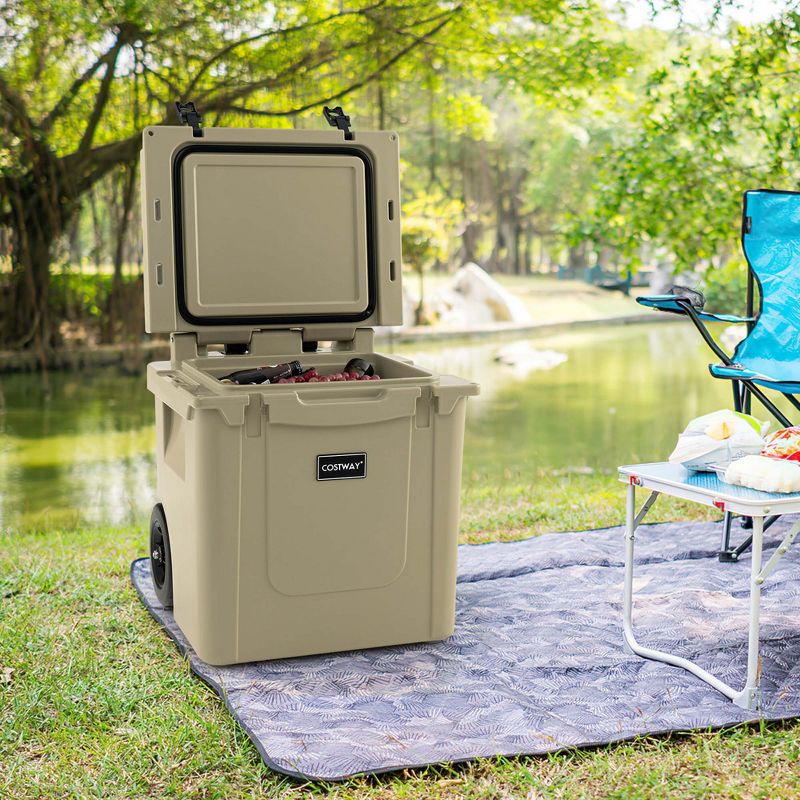 Costway 45 Quart Cooler Towable Ice Chest w/ All-Terrain Wheels Leak-Proof for Camping, 2 of 11