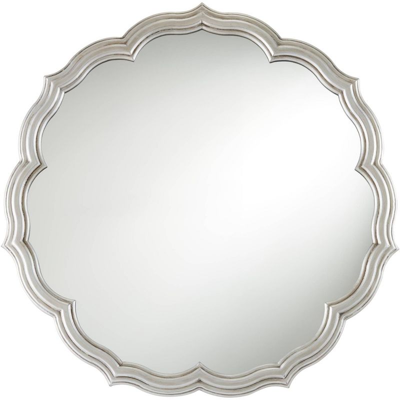 Noble Park Turin Scalloped Edge Round Vanity Wall Mirror Rustic Silver Stacked Wood Frame 34 1/2" Wide for Bathroom Bedroom Living Room Home Office, 1 of 8