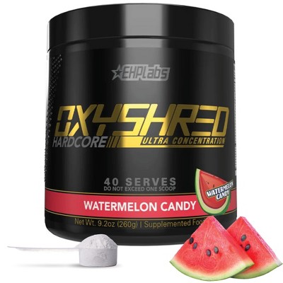 EHPlabs OxyShred Super Dosed Fat Burner - Pre Workout Powder with L Glutamine & Acetyl L Carnitine, Energy Boost Drink - Watermelon Candy, 40 Servings