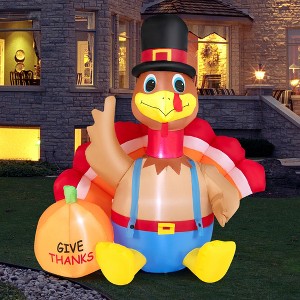 Costway 6 FT Thanksgiving Inflatable Turkey with Pumpkin Fall Harvest Decor W/Lights - 1 of 4