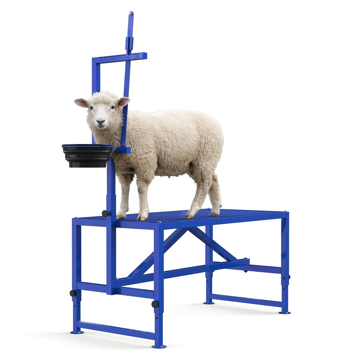 47in Adjustable Metal Goat Stand with Feeder, Heavy Duty 600 lb Capacity for Grooming Shearing and Milking - thumbnail 4
