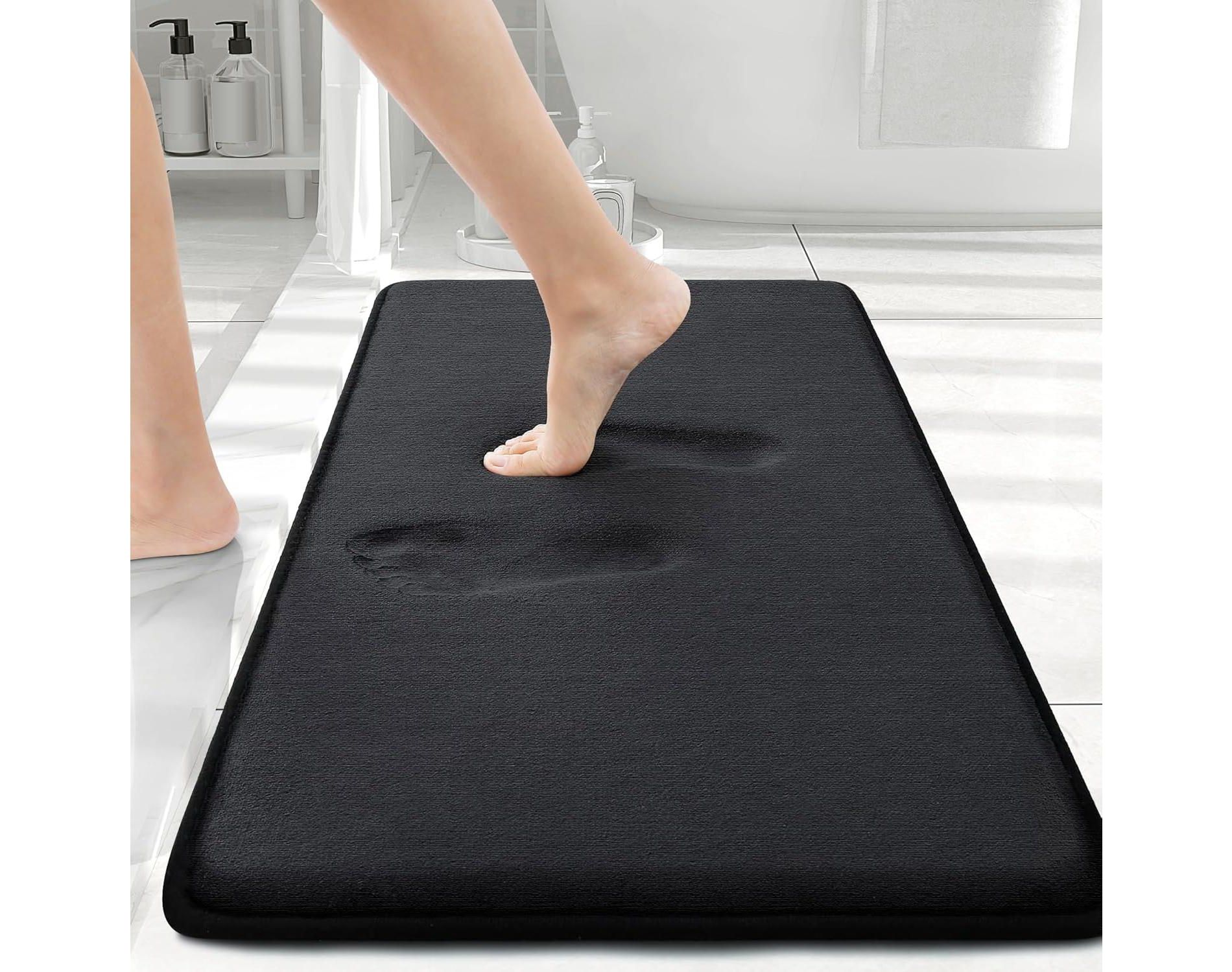 Memory Foam Bath Mat - Super Soft & Absorbent, Non-Slip 30"x20" - Machine Washable (Black)