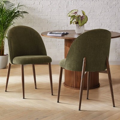 Set of 2 Modern Upholstered Dining Chairs with Walnut Metal Legs Armless Kitchen Chairs for Dining Room,Living Room,Small Spaces-Tanpinhause