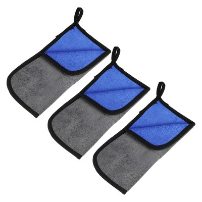 Unique Bargains Extra Large 500 GSM Microfibre Car Drying Towel 9.84"x9.84" Gray Blue 3 Pcs