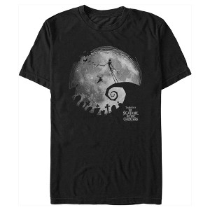 Men's The Nightmare Before Christmas Black and White Moon Scene T-Shirt - 1 of 4