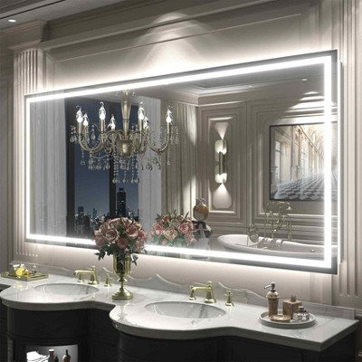 Apmir Super Bright Front & Back LED Lighted Anti-Fog Tempered Glass Bathroom/Vanity Mirror with ETL & 3-Year Warranty