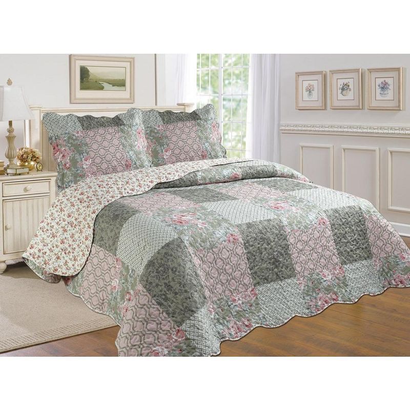 J&V TEXTILES Floral Patchwork Patchwork Traditional Printed Reversible Premium Quilt Sets (2-or3-Piece), 1 of 5