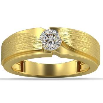 Pompeii3 1/2Ct Men's Diamond Brushed Solitaire Diamond Wedding Ring Lab Created in Gold