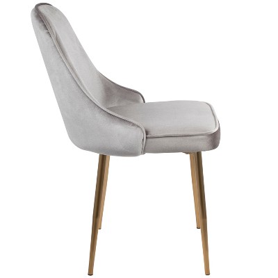 Set of 2 Gray Velvet Upholstered Dining Chairs with Gold Tapered Legs
