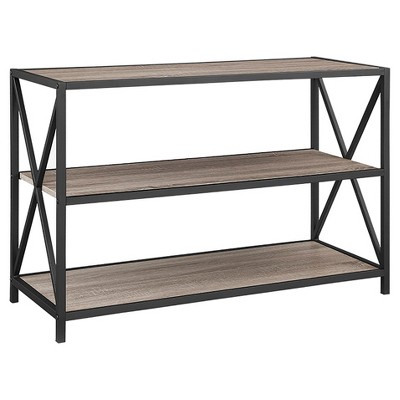 25.62" X Frame Metal and Wood Media Bookshelf Driftwood - Saracina Home