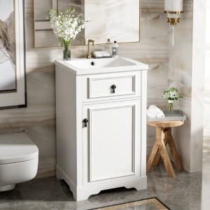 20-Inch Wide Bathroom Storage Cabinet with Integrated Ceramic Sink - 1 of 4