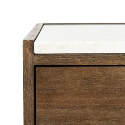 Transitional Dark Chocolate 1-Drawer Nightstand with White Marble Top